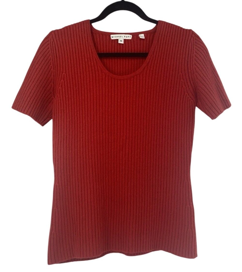 Michael Kors Thick 100% Cashmere Sweater short sleeve Red Ribbed Medium